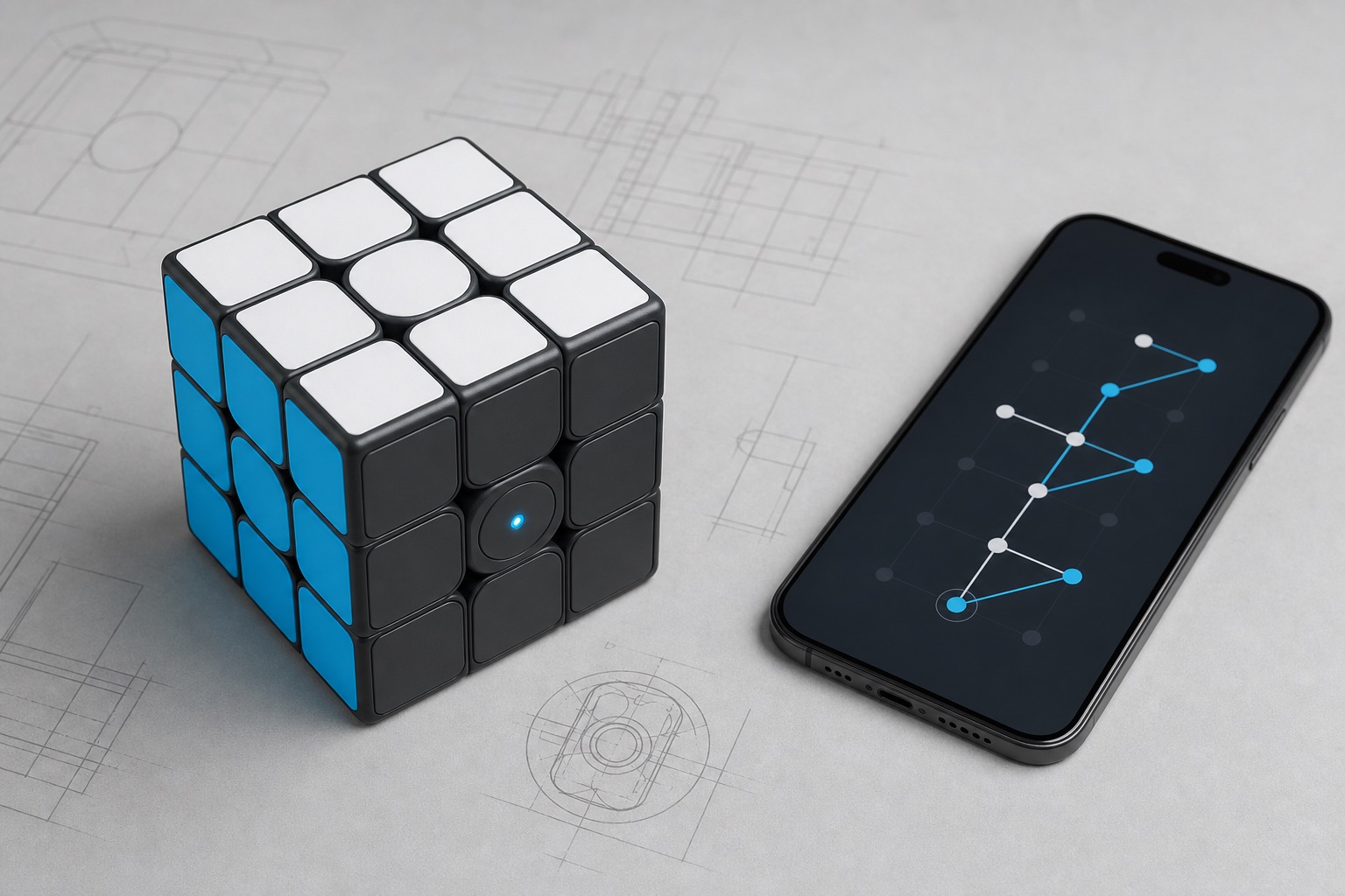 Concept visualization of a connected educational puzzle cube and companion app